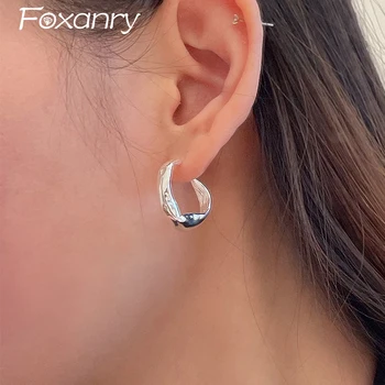 Foxanry, 1 пара неправильных С-образных геометрических сережек для женщин, творческая личность в стиле хип-хоп, предотвращающая аллергию, ювелирные изделия с ушными иглами