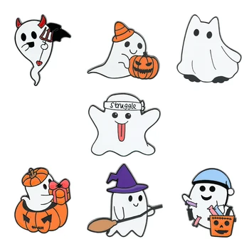 Новый дизайн кавайных белых призрачных булавок для лацканов, броши в виде тыквы с призраком Хэллоуина для куртки, значка на рюкзаке, аксессуаров, подарков