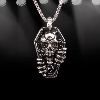 Персонализированные и креативные ювелирные изделия в стиле панк, ожерелье со скелетом в виде гроба, мужская мода, хип-хоп, хэви-метал, подвеска с лицом призрака