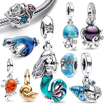 Шарм серебристого цвета русалки из серии Disney Подойдет к браслету Pandora, бусинкам-талисманам серебристого цвета, оригинальному подарку для изготовления ювелирных изделий