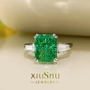 Desire 4-Каратное импортное кольцо с высокоуглеродистым бриллиантом, легкий роскошный, маленький и изысканный изумруд ледяной огранки в радианах