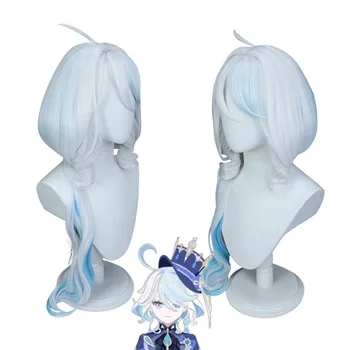 Игра-парик Focalors Genshin Impact Косплей-парик Genshin Impact Hydro Для женщин с голубыми волосами, термостойкий косплей-парик, 90-сантиметровая шапочка